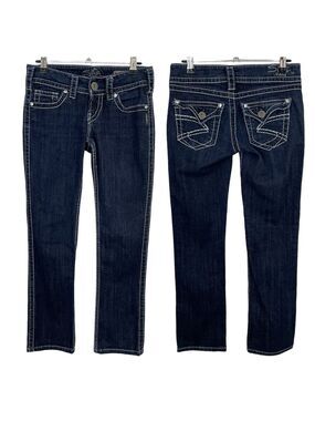 Silver Jeans McKenzie Straight Leg Womens 26/28 Dark Wash Blue Ankle Rhinestone